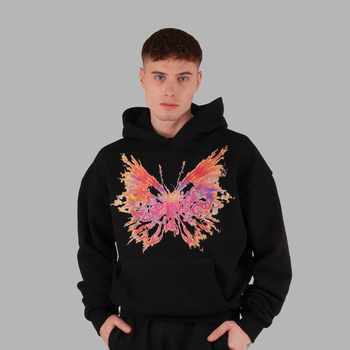 Czarna bluza boxy z kapturem butterfly overrich
