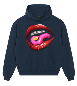 Granatowa bluza oversize z kapturem ovr tabletka