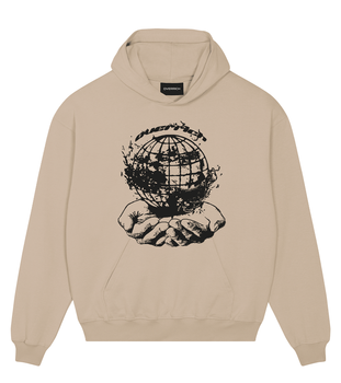 Beżowa bluza oversize z kapturem overrich globe