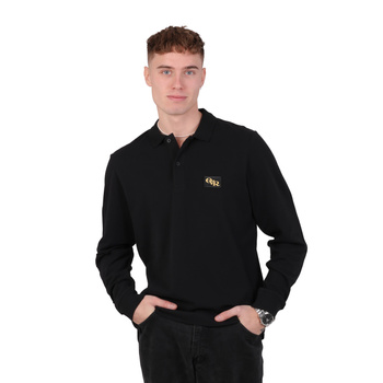 Czarna koszulka polo z długim rękawem wysokiej jakości z haftowaną aplikacją na piersi overrich