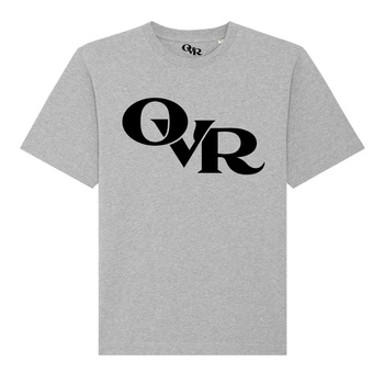 Koszulka oversize  szary melanż z nadrukiem OVR